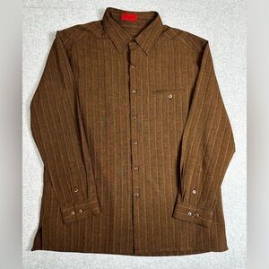 Bergati Shirt Mens XL Brown Striped Button Down Long‎ Sleeve Collared Pocket